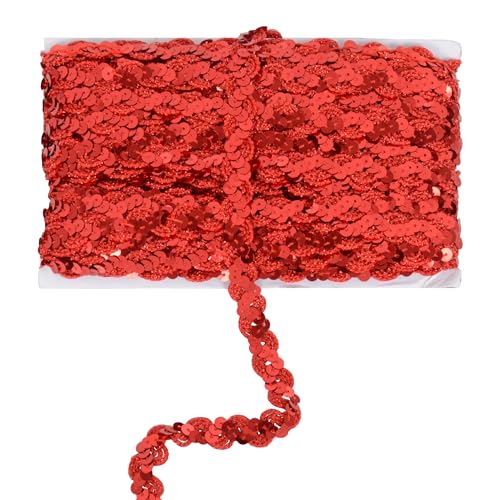 Pailletten-Zopfborte, 1,5 cm Wellen-Paillettenstreifen, glitzerndes Metallic-Paillettenband, Verzierung, DIY, Nähkostüm, 22 m, Rot von EZ Trims