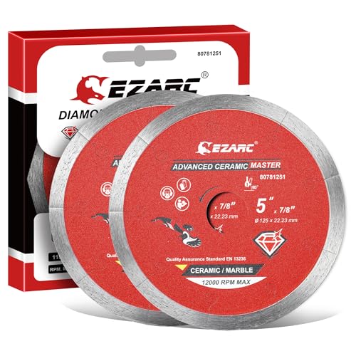 EZARC Diamant Trennscheiben 125mm, Diamantscheibe Feinsteinzeug, Diamanttrennscheibe für Fliesen, Keramik, Porzellan, zum Nassschneiden (2 Stück) von EZARC