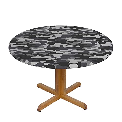 Abstrakter Camouflage-Druck, wasserdicht, runde Tischdecke, elastische Kanten, schmutzabweisend, öldicht, Tischschutz für Esszimmer, Küche, Picknick, Party (S: 122 cm), M: 138 cm von EZDLOWVBA