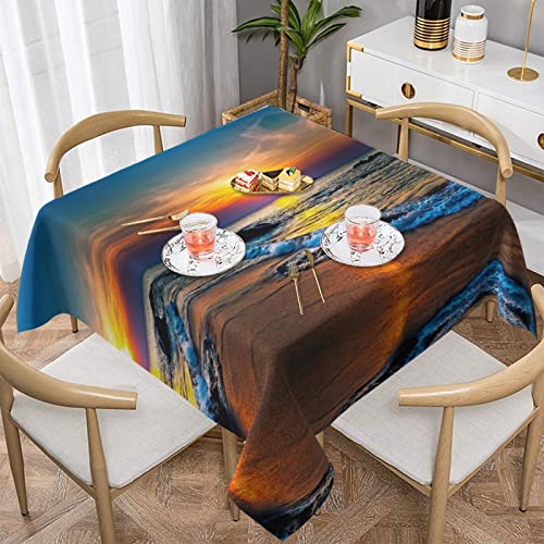 EZDLOWVBA Quadratische Tischdecke mit Strand- und Sonnenuntergang-Druck, wasserdichte Tischdecke für Küche, Esszimmer, quadratische Tischdecke (137 x 137 cm) (152,4 x 152,4 cm) von EZDLOWVBA