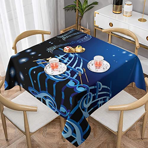 EZDLOWVBA Quadratische Tischdecke mit blauem Musikdruck, wasserdicht, für Küche, Esszimmer, quadratisch, 137 x 137 cm, 152 x 152 cm von EZDLOWVBA