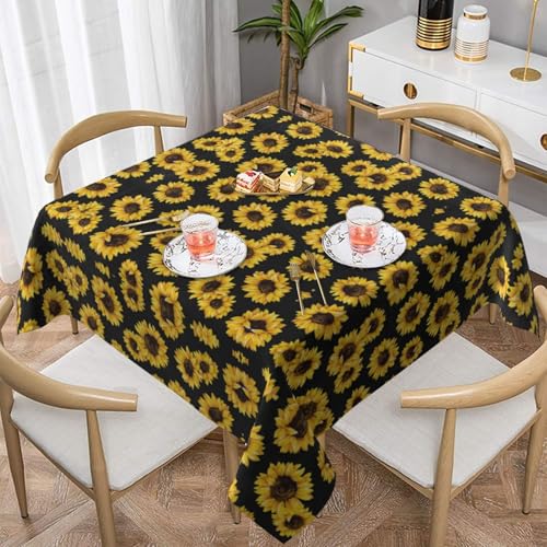 EZDLOWVBA Quadratische Tischdecke mit goldenem Sonnenblumen-Druck, wasserdicht, Tischdecke für Küche, Esszimmer, quadratisch, 137 x 137 cm, 152 x 152 cm von EZDLOWVBA