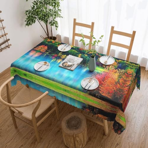 EZDLOWVBA Rechteckige Tischdecke, Motiv: Bunte Bäume, See, Fluss, Teich, abwischbar, wasserabweisend, Tischdecke für Zuhause, Esszimmer, Küche, Party, 137 x 183 cm von EZDLOWVBA