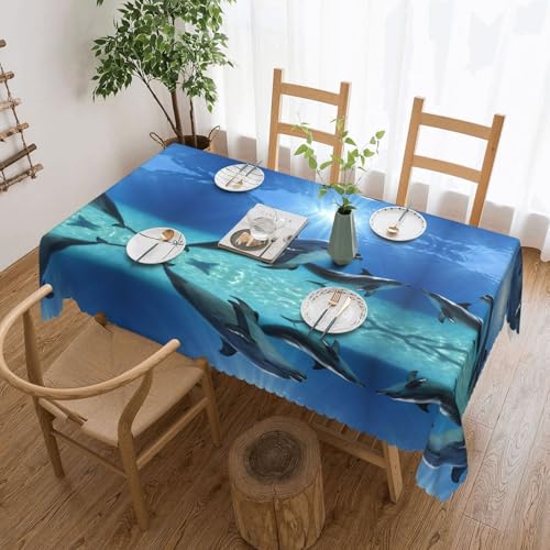 EZDLOWVBA Rechteckige Tischdecke, Motiv: Delfine im Meer, abwischbar, wasserabweisend, Tischdecke für Zuhause, Esszimmer, Küche, Party, 137 x 183 cm von EZDLOWVBA