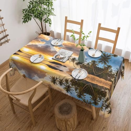 EZDLOWVBA Rechteckige Tischdecke, Motiv: Sonnenuntergang, Hawaii-Palmen-Druck, abwischbar, wasserabweisend, Tischdecke für Zuhause, Esszimmer, Küche, Party, 137 x 183 cm von EZDLOWVBA