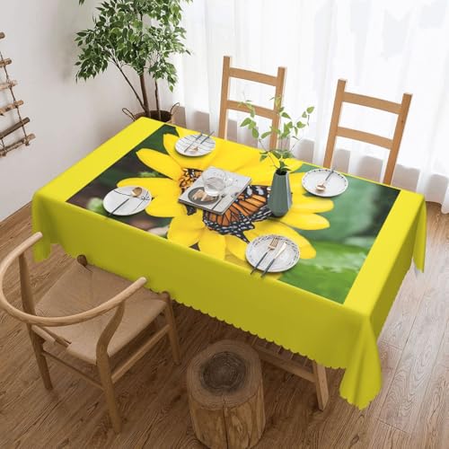 EZDLOWVBA Rechteckige Tischdecke, Motiv: gelbe Sonnenblumen mit rotem Schmetterling, abwischbar, wasserabweisend, Tischdecke für Zuhause, Esszimmer, Küche, Party, 137 x 183 cm von EZDLOWVBA