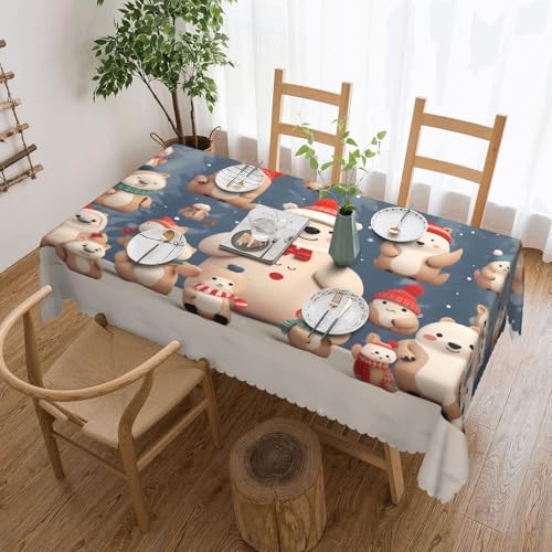 EZDLOWVBA Rechteckige Tischdecke, Motiv: niedliche Tiere mit Schneemann-Druck, abwischbar, wasserabweisend, Tischdecke für Zuhause, Esszimmer, Küche, Party, 137 x 183 cm von EZDLOWVBA