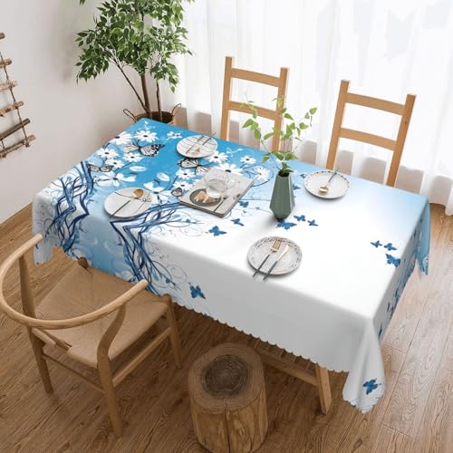 EZDLOWVBA Rechteckige Tischdecke mit Blumen- und Schmetterlings-Druck, abwischbar, wasserabweisend, Tischdecke für Zuhause, Esszimmer, Küche, Party, 137 x 183 cm von EZDLOWVBA