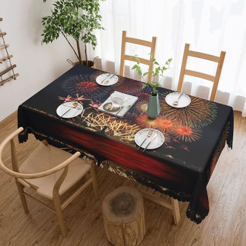 EZDLOWVBA Rechteckige Tischdecke mit Feuerwerksdruck, abwischbar, wasserabweisend, Tischdecke für Zuhause, Esszimmer, Küche, Party, 137 x 183 cm von EZDLOWVBA