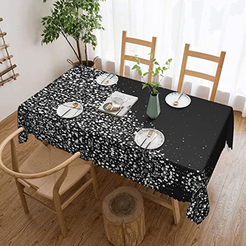 EZDLOWVBA Rechteckige Tischdecke mit Glitzer-Druck, abwischbar, wasserabweisend, Tischdecke für Zuhause, Esszimmer, Küche, Party, 137 x 183 cm, Schwarz / Weiß von EZDLOWVBA