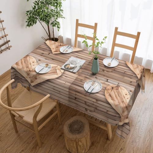 EZDLOWVBA Rechteckige Tischdecke mit Holzherzmuster, abwischbar, wasserabweisend, Tischdecke für Zuhause, Esszimmer, Küche, Party, 137 x 183 cm von EZDLOWVBA