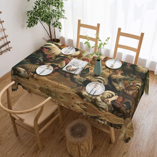 EZDLOWVBA Rechteckige Tischdecke mit Huhn- und Hahn-Aufdruck, abwischbar, wasserabweisend, Tischdecke für Zuhause, Esszimmer, Küche, Party, 137 x 183 cm von EZDLOWVBA