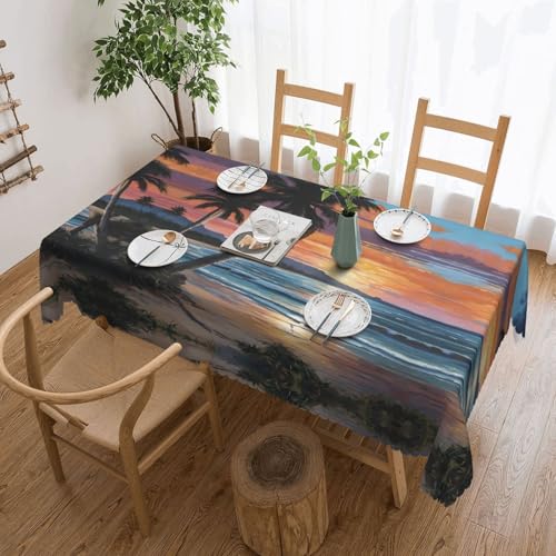 EZDLOWVBA Rechteckige Tischdecke mit Kokosnuss-Strand-Sonnenuntergangs-Motiv, abwischbar, wasserabweisend, Tischdecke für Zuhause, Esszimmer, Küche, Party, 137 x 183 cm von EZDLOWVBA