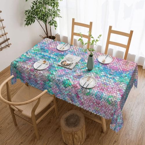 EZDLOWVBA Rechteckige Tischdecke mit Meerjungfrauen-Motiv und Fischschuppen-Druck, abwischbar, wasserabweisend, Tischdecke für Zuhause, Esszimmer, Küche, Party, 137 x 183 cm von EZDLOWVBA