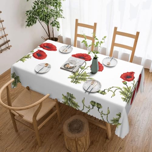 EZDLOWVBA Rechteckige Tischdecke mit Mohnblumen-Motiv, abwischbar, wasserabweisend, Tischdecke für Zuhause, Esszimmer, Küche, Party, 137 x 183 cm von EZDLOWVBA