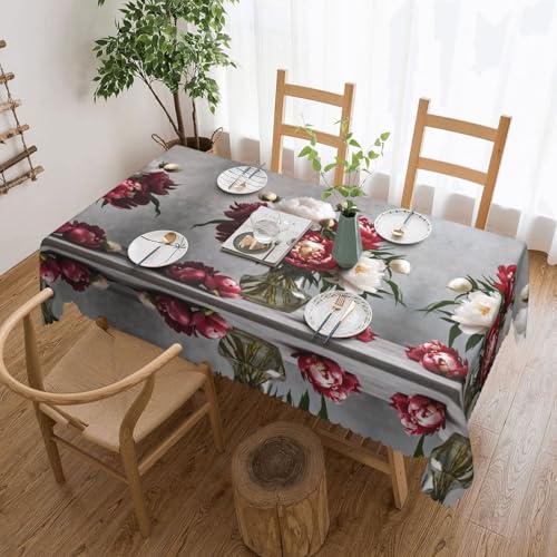 EZDLOWVBA Rechteckige Tischdecke mit Pfingstrosenblüten-Druck, abwischbar, wasserabweisend, Tischdecke für Zuhause, Esszimmer, Küche, Party, 137 x 183 cm von EZDLOWVBA