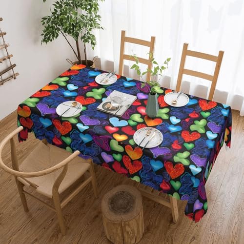 EZDLOWVBA Rechteckige Tischdecke mit Regenbogen-Herz-Druck, abwischbar, wasserabweisend, Tischdecke für Zuhause, Esszimmer, Küche, Party, 137 x 183 cm von EZDLOWVBA