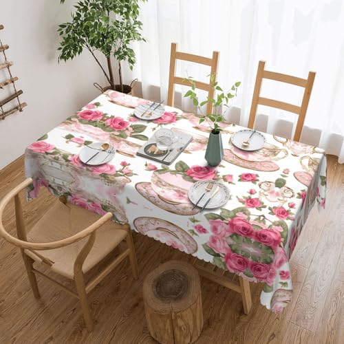 EZDLOWVBA Rechteckige Tischdecke mit Rosen, romantischer Shabby-Druck, abwischbar, wasserabweisend, Tischdecke für Zuhause, Esszimmer, Küche, Party, 137 x 183 cm von EZDLOWVBA