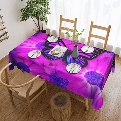 EZDLOWVBA Rechteckige Tischdecke mit Schmetterlings- und Blumendruck, abwischbar, wasserabweisend, Tischdecke für Zuhause, Esszimmer, Küche, Party, 137 x 183 cm, Violett von EZDLOWVBA