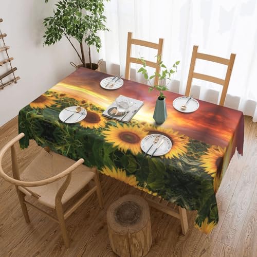 EZDLOWVBA Rechteckige Tischdecke mit Sonnenblumen, Sonnenuntergang, Sonnenlicht, Landschaftsdruck, abwischbar, wasserabweisend, Tischdecke für Zuhause, Esszimmer, Küche, Party, 137 x 183 cm von EZDLOWVBA