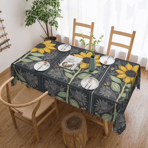 EZDLOWVBA Rechteckige Tischdecke mit Sonnenblumen-Aufdruck, abwischbar, wasserabweisend, Tischdecke für Zuhause, Esszimmer, Küche, Party, 137 x 183 cm von EZDLOWVBA