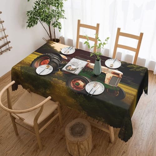 EZDLOWVBA Rechteckige Tischdecke mit altem Traktor-Foto-Farm-Druck, abwischbar, wasserabweisend, Tischdecke für Zuhause, Esszimmer, Küche, Party, 137 x 183 cm von EZDLOWVBA