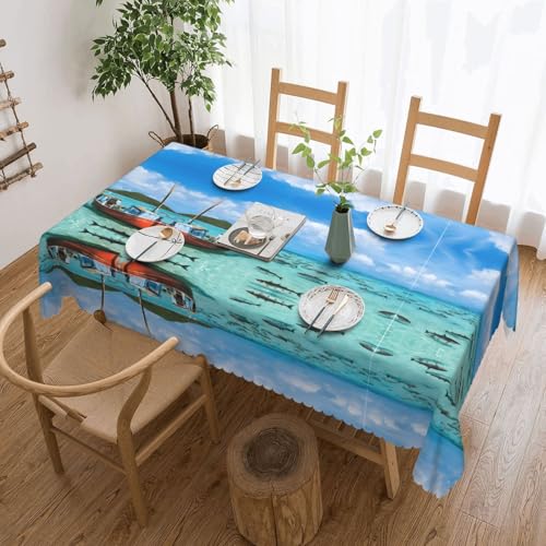 EZDLOWVBA Rechteckige Tischdecke mit buntem Fischdruck, abwischbar, wasserabweisend, Tischdecke für Zuhause, Esszimmer, Küche, Party, 137 x 183 cm von EZDLOWVBA