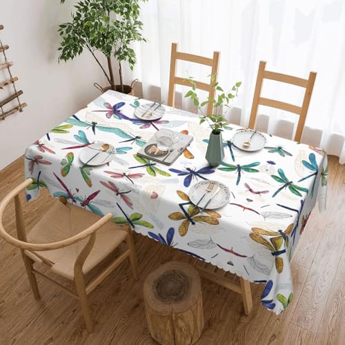 EZDLOWVBA Rechteckige Tischdecke mit buntem Libellen-Druck, abwischbar, wasserabweisend, Tischdecke für Zuhause, Esszimmer, Küche, Party, 137 x 183 cm von EZDLOWVBA