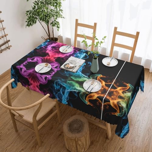 EZDLOWVBA Rechteckige Tischdecke mit buntem Rauchdruck, abwischbar, wasserabweisend, Tischdecke für Zuhause, Esszimmer, Küche, Party, 137 x 183 cm von EZDLOWVBA