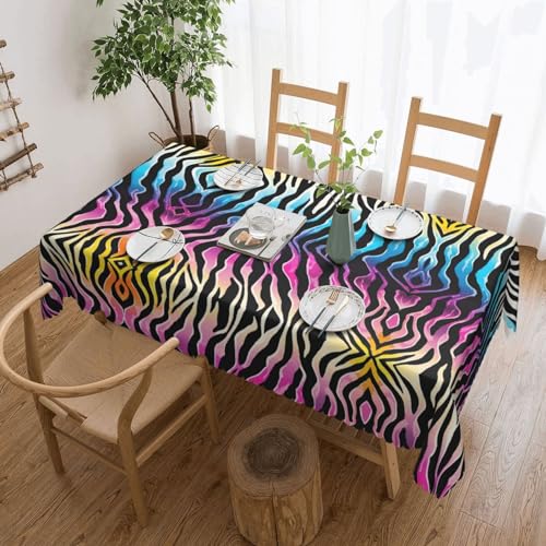 EZDLOWVBA Rechteckige Tischdecke mit buntem Regenbogen-Zebramuster, abwischbar, wasserabweisend, Tischdecke für Zuhause, Esszimmer, Küche, Party, 137 x 183 cm von EZDLOWVBA