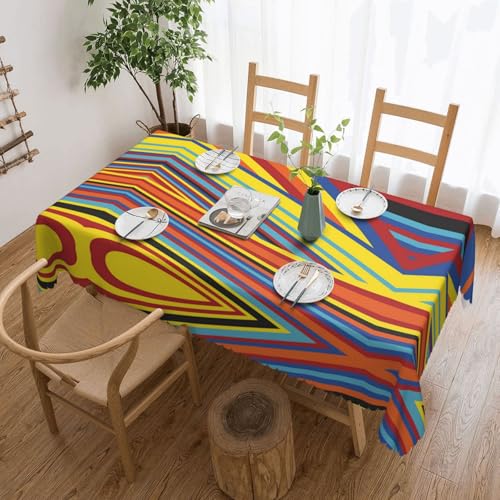 EZDLOWVBA Rechteckige Tischdecke mit buntem Streifendruck, abwischbar, wasserabweisend, Tischdecke für Zuhause, Esszimmer, Küche, Party, 137 x 183 cm von EZDLOWVBA