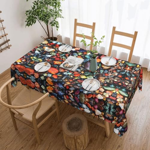 EZDLOWVBA Rechteckige Tischdecke mit farbigen Steinen, Hippie-Druck, abwischbar, wasserabweisend, Tischdecke für Zuhause, Esszimmer, Küche, Party, 137 x 183 cm von EZDLOWVBA