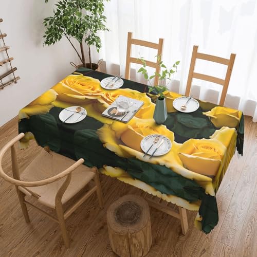 EZDLOWVBA Rechteckige Tischdecke mit gelben Rosen, abwischbar, wasserabweisend, Tischdecke für Zuhause, Esszimmer, Küche, Party, 137 x 183 cm von EZDLOWVBA