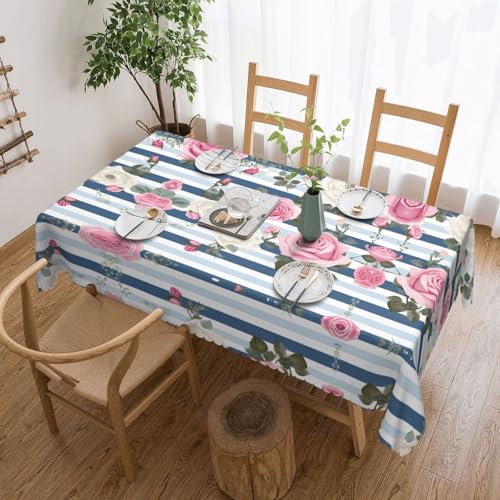 EZDLOWVBA Rechteckige Tischdecke mit gestreiftem Sukkulenten-Druck, abwischbar, wasserabweisend, Tischdecke für Zuhause, Esszimmer, Küche, Party, 137 x 183 cm von EZDLOWVBA