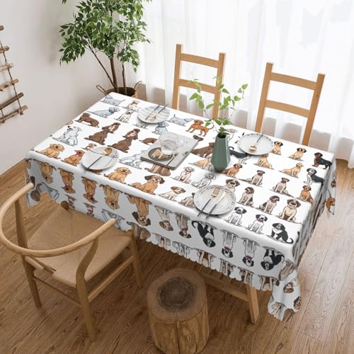 EZDLOWVBA Rechteckige Tischdecke mit niedlichem Chihuahua-Mopsmuster, abwischbar, wasserabweisend, Tischdecke für Zuhause, Esszimmer, Küche, Party, 137 x 183 cm von EZDLOWVBA