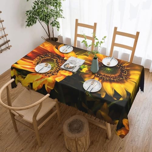 EZDLOWVBA Rechteckige Tischdecke mit orangefarbenem Sonnenblumen-Tapetendruck, abwischbar, wasserabweisend, Tischdecke für Zuhause, Esszimmer, Küche, Party, 137 x 183 cm von EZDLOWVBA