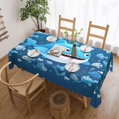 EZDLOWVBA Rechteckige Tischdecke mit süßem blauen Fischdruck, abwischbar, wasserabweisend, Tischdecke für Zuhause, Esszimmer, Küche, Party (137 x 183 cm) von EZDLOWVBA