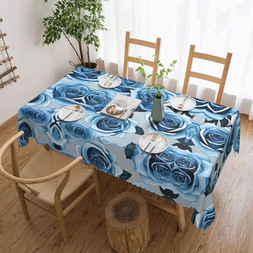 EZDLOWVBA Rechteckige Tischdecke mit türkisfarbenem Rosenmuster, abwischbar, wasserabweisend, Tischdecke für Zuhause, Esszimmer, Küche, Party, 137 x 183 cm von EZDLOWVBA