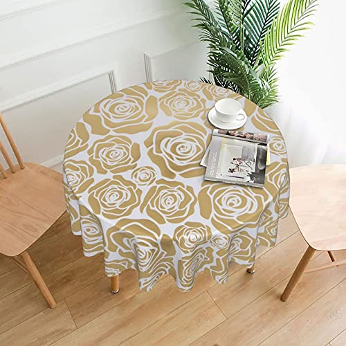 EZDLOWVBA Runde Tischdecke mit vielen goldenen Blumen, 152,4 cm Durchmesser. Abwaschbare Tischdecke mit Staub, geeignet für Restaurants, Innen- und Außenbereich von EZDLOWVBA