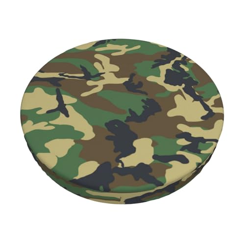 EZDLOWVBA Runder Barstuhl-Bezug mit Militär-Camouflage-Druck, Landschaft, Bauernhof, bedruckt, elastische Unterseite, abnehmbar, waschbar, Stuhlschutz, Schonbezüge, Heimdekoration, Sitzbezug von EZDLOWVBA