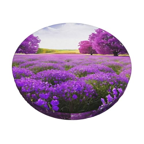 EZDLOWVBA Runder Barstuhl-Bezug mit violettem Lavendel-Druck, Landschaft, Bauernhof, bedruckt, elastische Unterseite, abnehmbar, waschbar, Stuhlschutz, Schonbezüge, Heimdekoration, Sitzbezug von EZDLOWVBA