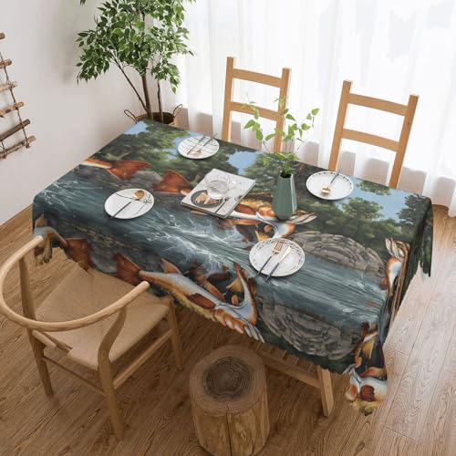 EZDLOWVBA Safflower Rechteckige Tischdecke mit fliegenden Fischen, abwischbar, wasserabweisend, Tischdecke für Zuhause, Esszimmer, Küche, Party, 137 x 183 cm von EZDLOWVBA