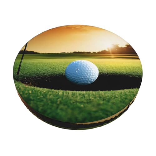 EZDLOWVBA Sportlicher Golfball-Bezug mit Sonnenuntergang und Baum, rund, bedruckt, elastische Unterseite, abnehmbar, waschbar, Stuhlbezug, Heimdekor, Sitzbezug von EZDLOWVBA