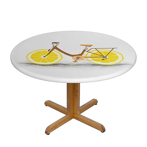 Fahrrad mit Zitronenradaufdruck, wasserdicht, runde Tischdecke, elastische Kanten, schmutzabweisend, öldicht, Tischschutz für Esszimmer, Küche, Picknick, Party (S: 122 cm), M: 138 cm von EZDLOWVBA