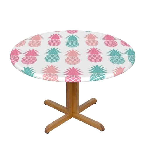 Farbiger Ananas-Druck, wasserdicht, runde Tischdecke, elastische Kanten, schmutzabweisend, öldicht, Tischschutz für Esszimmer, Küche, Picknick, Party (S: 122 cm), M: 138 cm von EZDLOWVBA