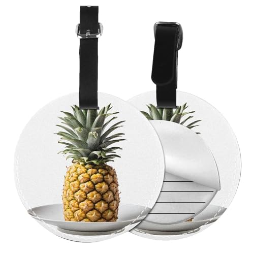 Gepäckanhänger mit Ananas-Muster, rund, Leder, Reisekoffer-Etiketten mit Privatsphäre, Name, Adresskarte, 1/2 Stück Gepäckanhänger mit Ananas-Muster, rund, Leder, Reisekoffer-Etiketten mit Privatsphäre, Name, Adresskarte, 1/2 Stück von EZDLOWVBA