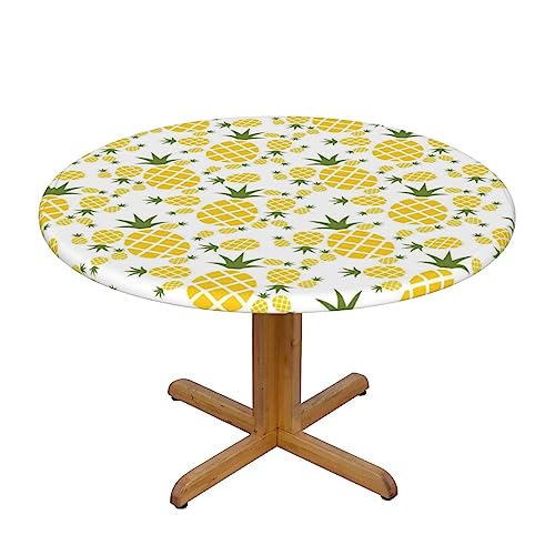 Wasserdichte runde Tischdecke mit Ananas-Druck, elastische Kanten, schmutzabweisend, öldicht, Tischschutz für Esszimmer, Küche, Picknick, Party (S: 122 cm), M: 138 cm von EZDLOWVBA