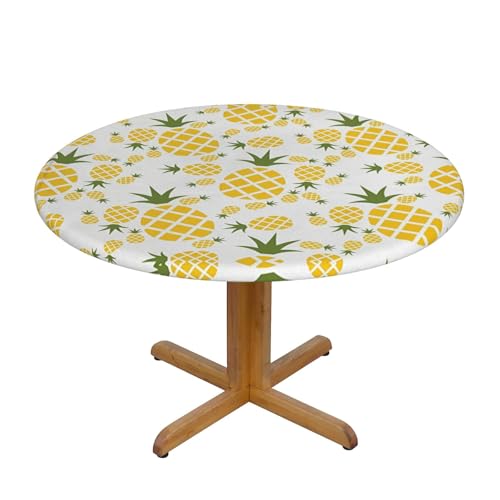 Wasserdichte runde Tischdecke mit Ananas-Druck, elastische Kanten, schmutzabweisend, öldicht, Tischschutz für Esszimmer, Küche, Picknick, Party (S: 122 cm), M: 138 cm von EZDLOWVBA