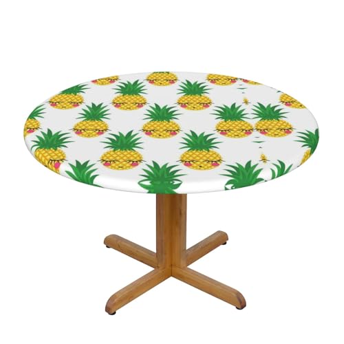 Wasserdichte runde Tischdecke mit Ananas-Druck, elastische Kanten, schmutzabweisend, öldicht, Tischschutz für Esszimmer, Küche, Picknick, Party (S: 122 cm), M: 138 cm von EZDLOWVBA