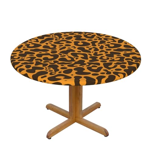 Wasserdichte runde Tischdecke mit Leopardenmuster, elastische Kanten, schmutzabweisend, öldicht, Tischschutz für Esszimmer, Küche, Picknick, Party (S: 122 cm), M: 138 cm von EZDLOWVBA